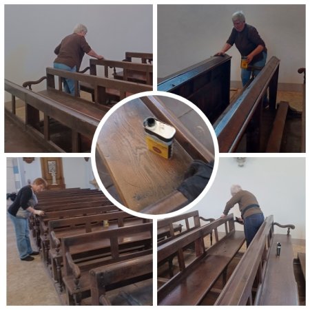 Cirage des bancs de l'église mars 2026