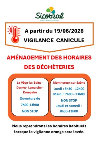sicotral horaires d'été 2026